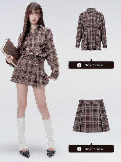 DKZ OFFICIAL Plaid Shirred Drop Shoulder Women&