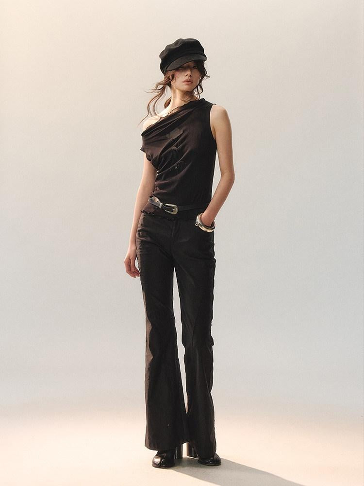 AnnoMundi Polyester Rayon Blend Embroidered Regular Fit Women Layering Black Tank Tops