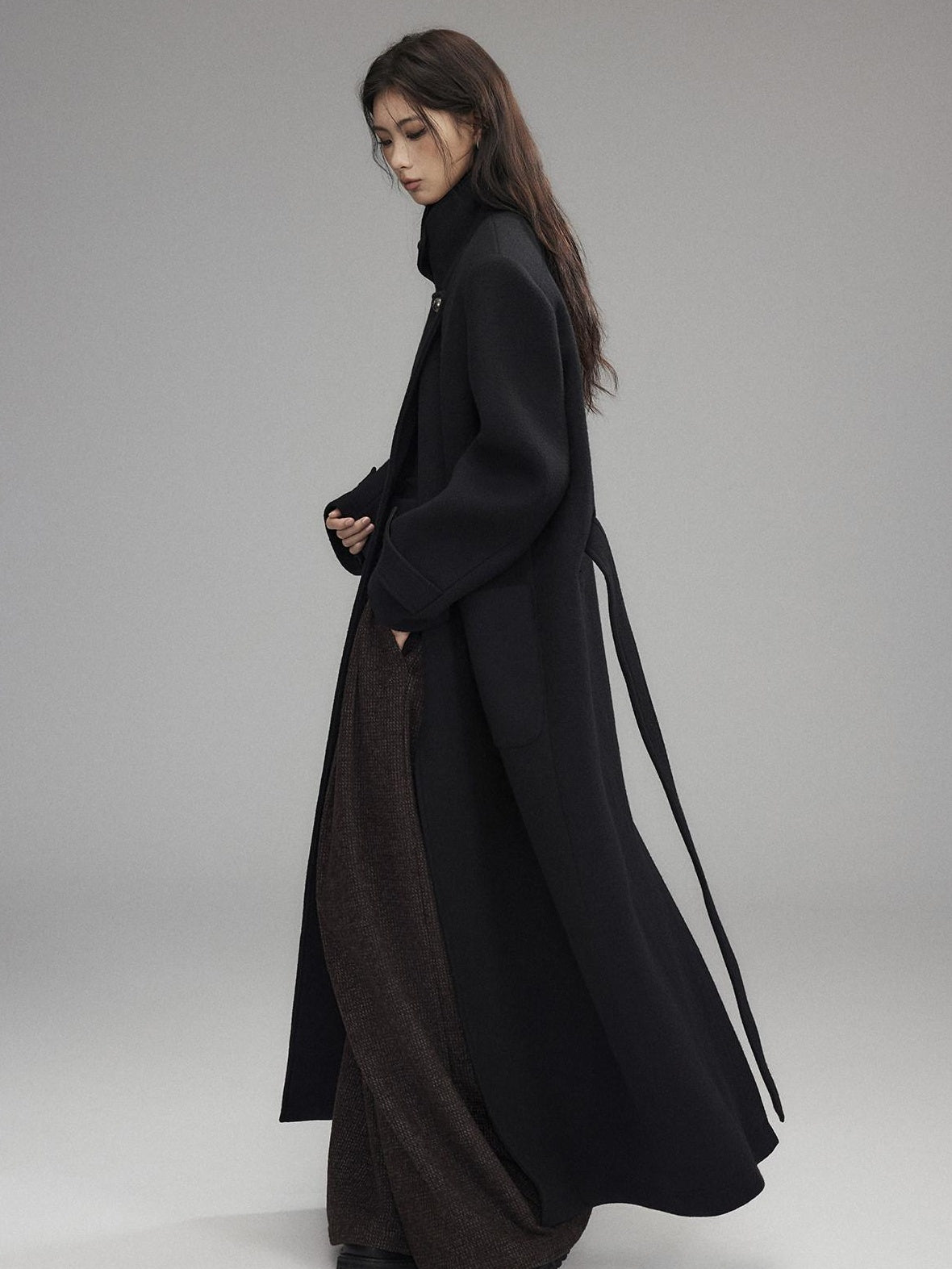 Low pixel Warm Wool Blend Street Oversized Double Breasted Notch Collar Black Wool Coats