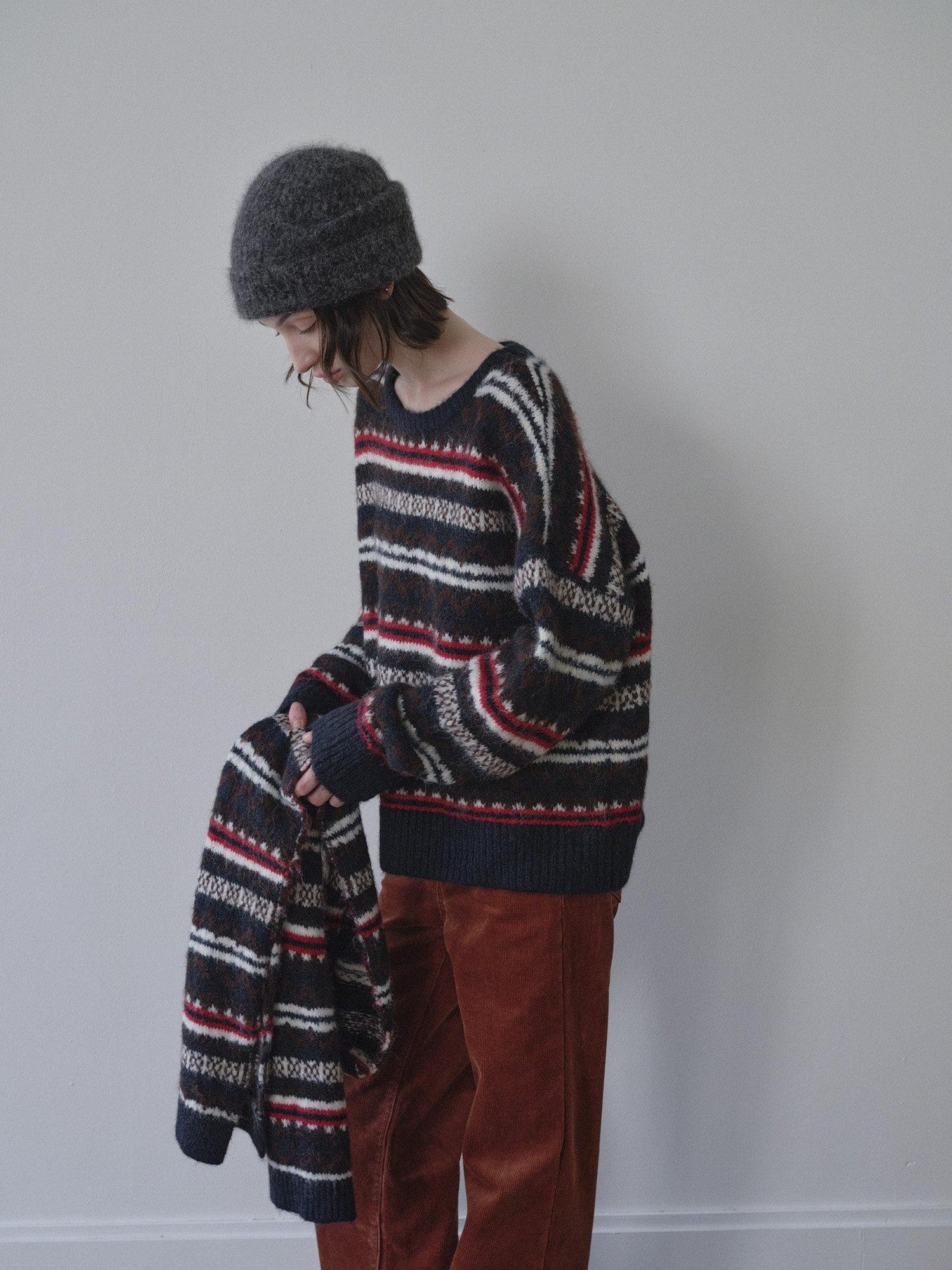 DKZ OFFICIAL Retro Striped Jacquard Two Piece Scarf Pullover Women&