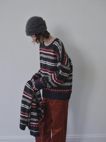 DKZ OFFICIAL Retro Striped Jacquard Two Piece Scarf Pullover Women&