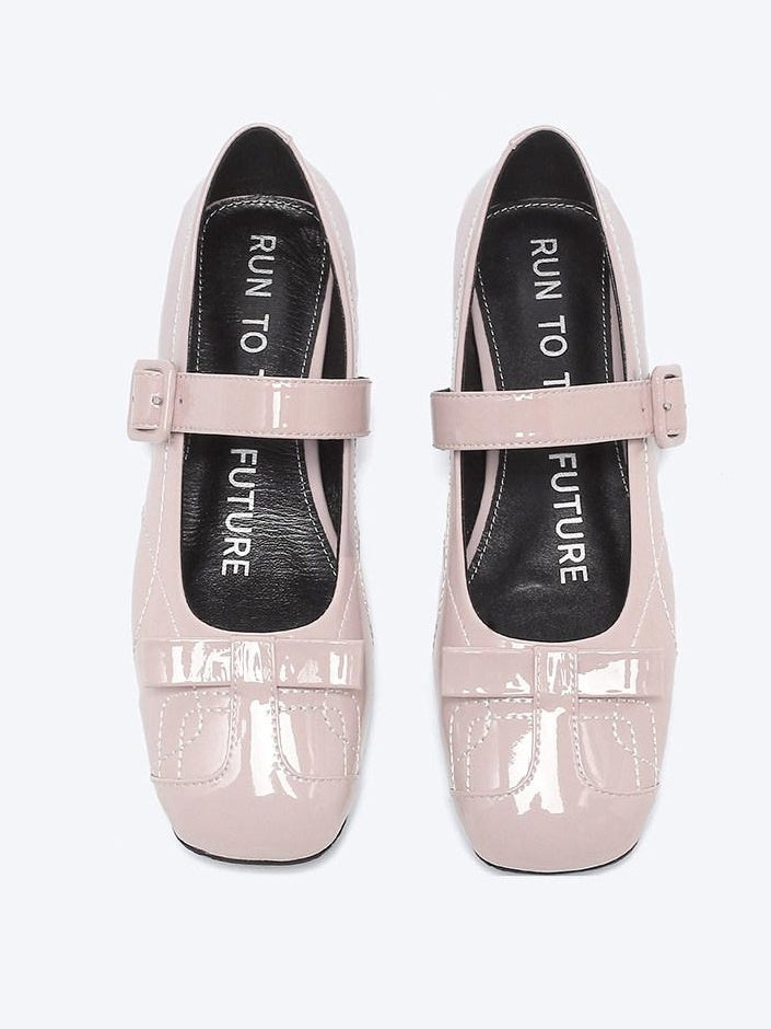 RUN TO THE FUTURE Sheepskin Insole Vintage Square Toe One Strap Low Heel Rubber Sole Women Flats
