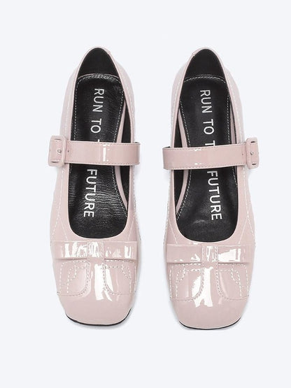 RUN TO THE FUTURE Sheepskin Insole Vintage Square Toe One Strap Low Heel Rubber Sole Women Flats