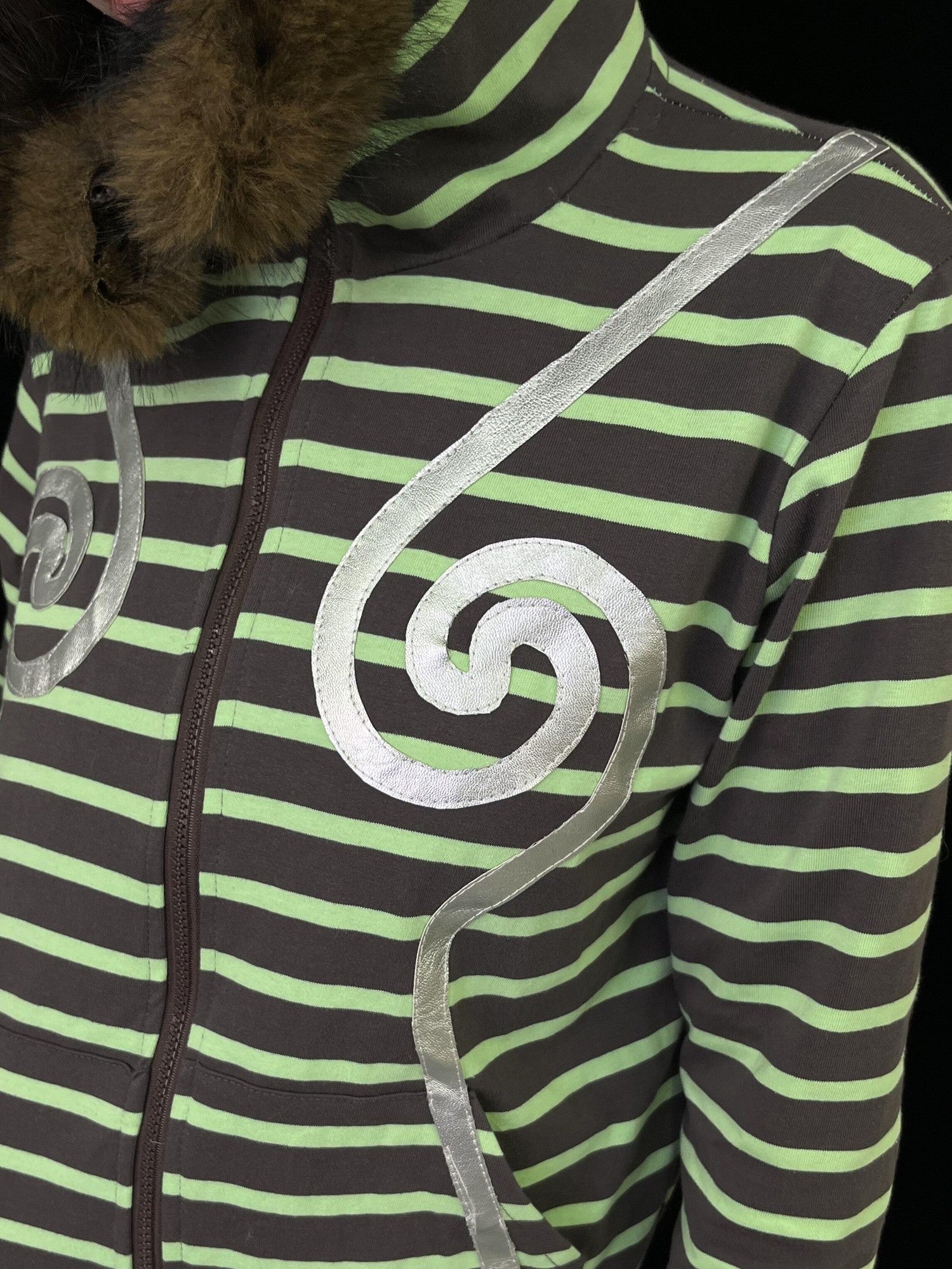 Ttsunami Silver Swirl Striped Fur Collar Zipper Slim Women&