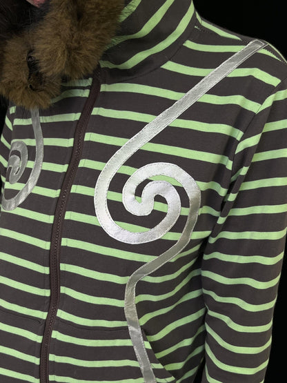 Ttsunami Silver Swirl Striped Fur Collar Zipper Slim Women&