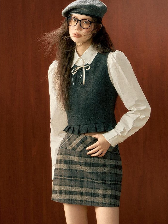7Shiftin High Waist Cotton Plaid A Line Slim Fit Casual Girls Mini Skirts