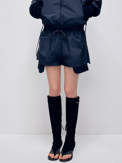 RUN TO THE FUTURE Pocketed Elastic Waist Vintage Wide Leg Loose Office Polyester Short Trousers