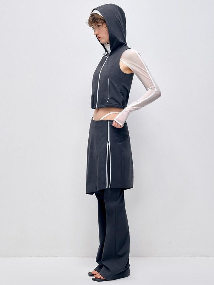 RUN TO THE FUTURE Stretch Zip Cropped Slim Workwear Women Nylon Stretch Top &amp; Pants Sets