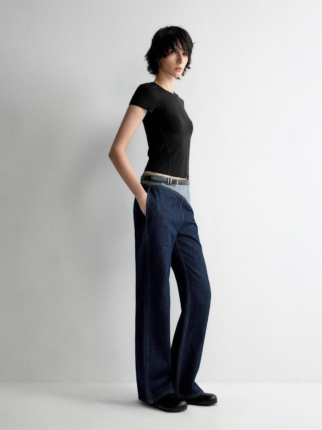 RUN TO THE FUTURE Durable Washed Denim Low Rise Loose Fit Casual Zip Fly Wide-Leg Jeans