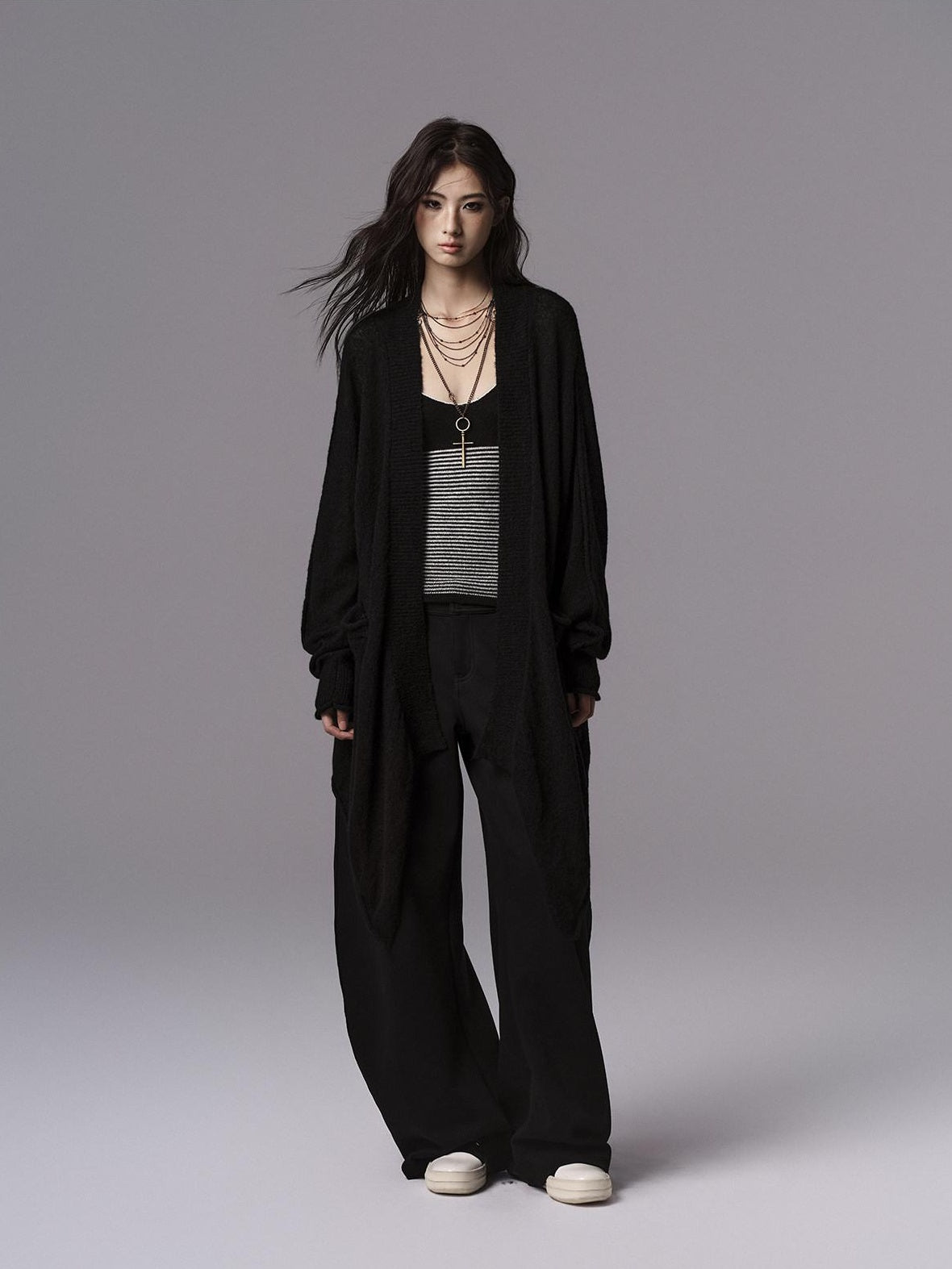 Low pixel Cozy Wool Blend Gothic Oversized Open Front Knit Women Black Cardigans