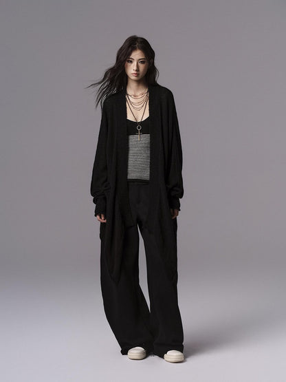 Low pixel Cozy Wool Blend Gothic Oversized Open Front Knit Women Black Cardigans