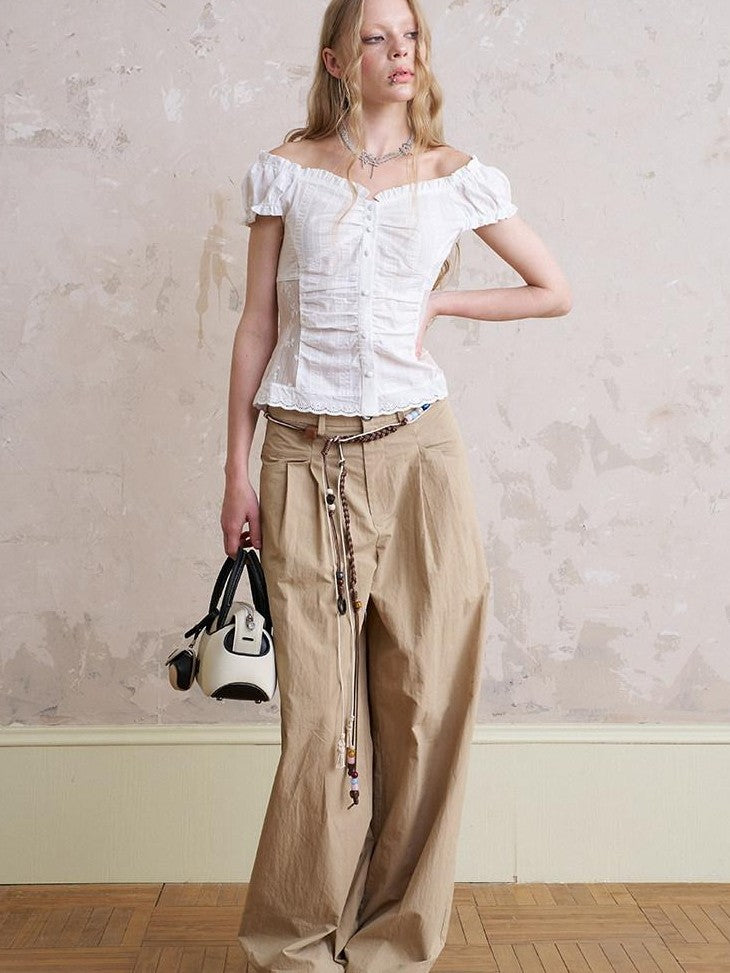 DIDDI MODA White Lace Top Petal Hem Skirt Women&