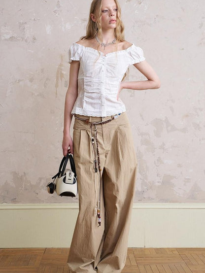 DIDDI MODA White Lace Top Petal Hem Skirt Women&