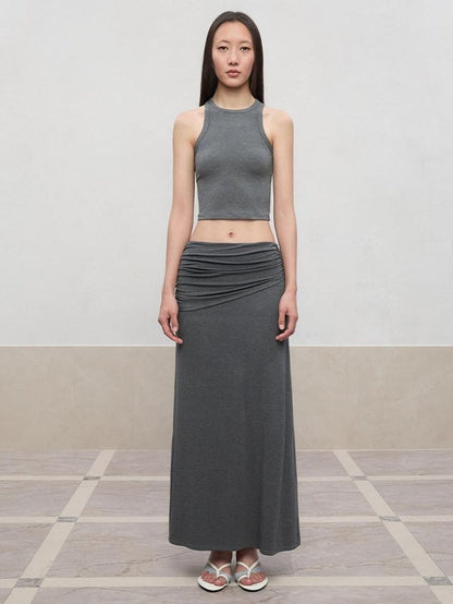 RUN TO THE FUTURE Lyocell Stretch Ruched Princess Midwaist Women City Commute Maxi Skirts