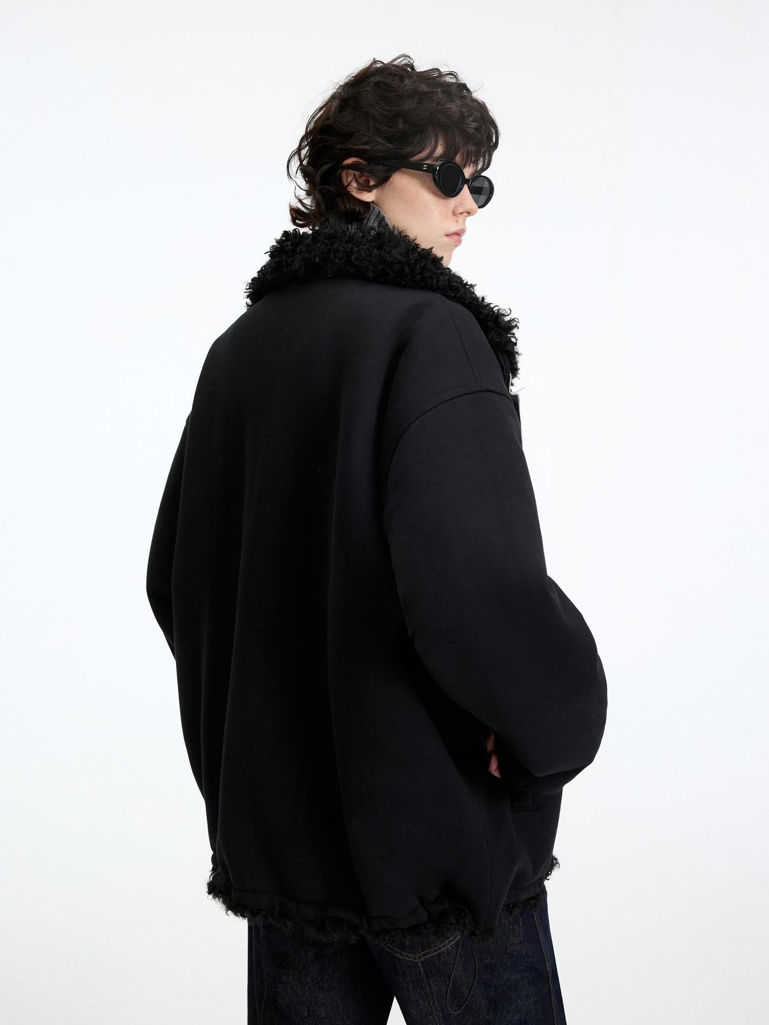 RUN TO THE FUTURE Reversible Fleece Lined Loose Fit Long Vintage Black Womens Puffer Jackets