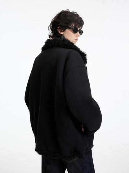 RUN TO THE FUTURE Reversible Fleece Lined Loose Fit Long Vintage Black Womens Puffer Jackets