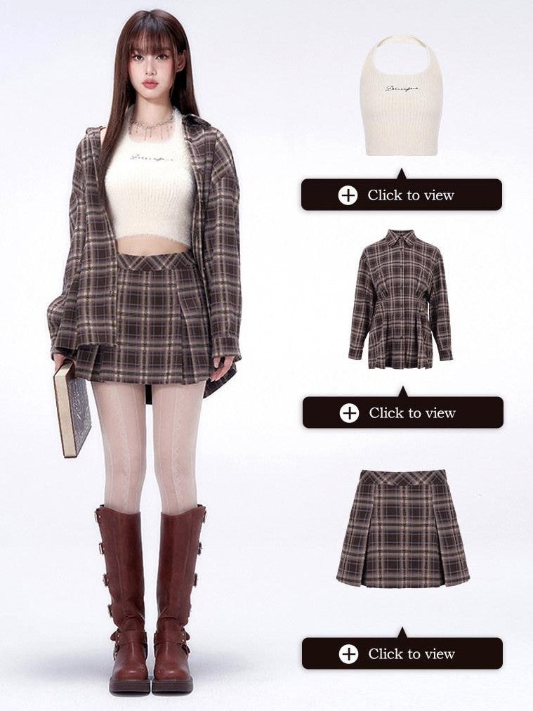 DKZ OFFICIAL Plaid Shirred Drop Shoulder Women&