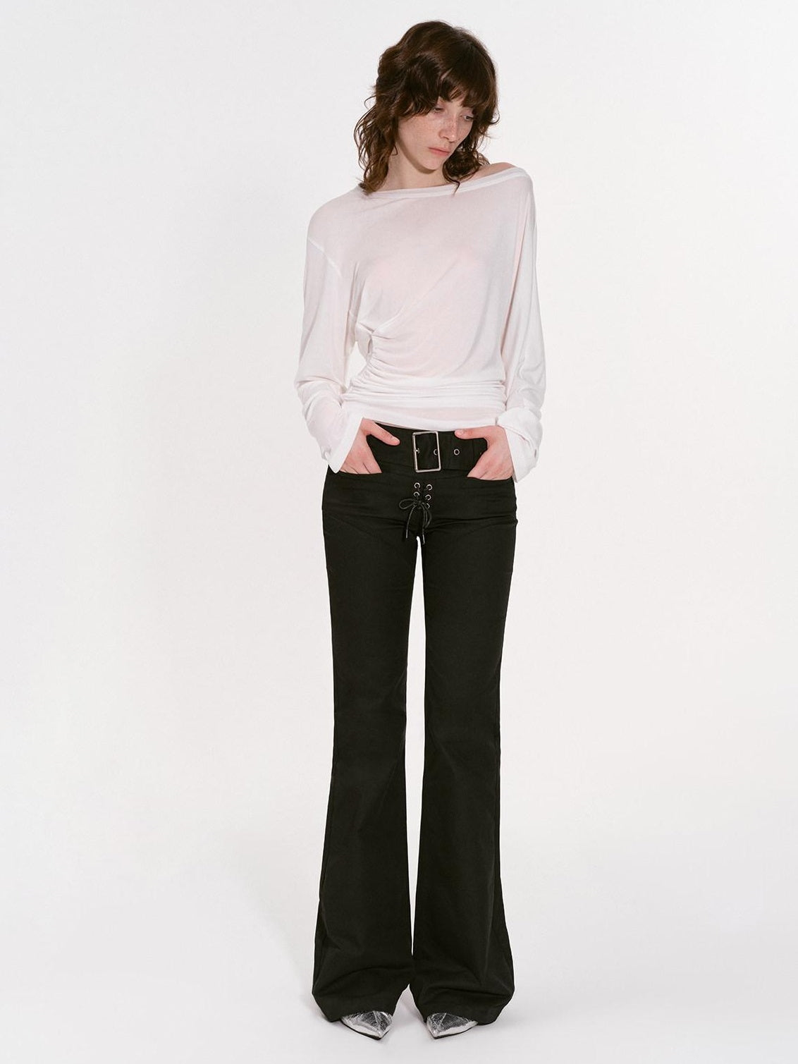 RUN TO THE FUTURE Moisture Wicking Lyocell Slim Asymmetric Neck Women Solid Long Sleeve T-Shirts