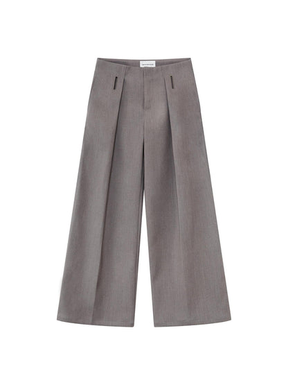 RUN TO THE FUTURE Low Rise Jacquard Minimal Casual Women Light Heather Gray Wide-Leg Pants