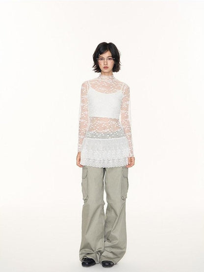 NAPSNAPS Khaki Vintage Cargo Embroidered Low Waist Women&