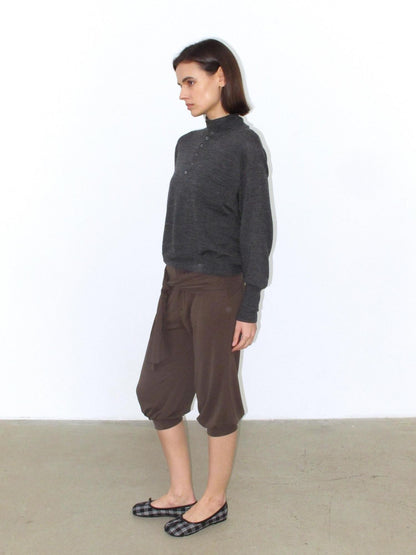 Mito de dar Chestnut Brown Sandwashed Knit Drawstring Tulip Cuff Women&