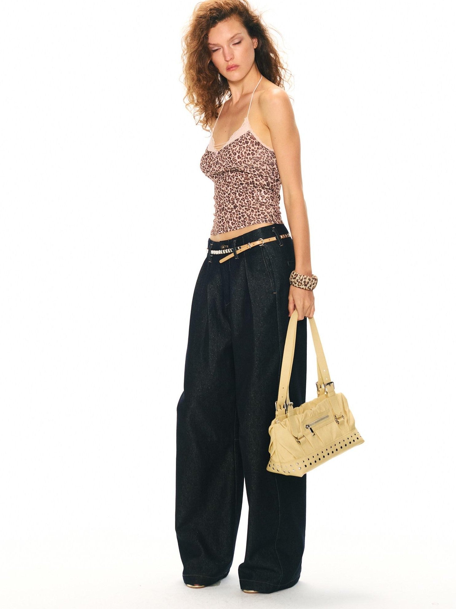 2th Desire Vintage Leopard Polka Dot Lace Halter Slim Women&