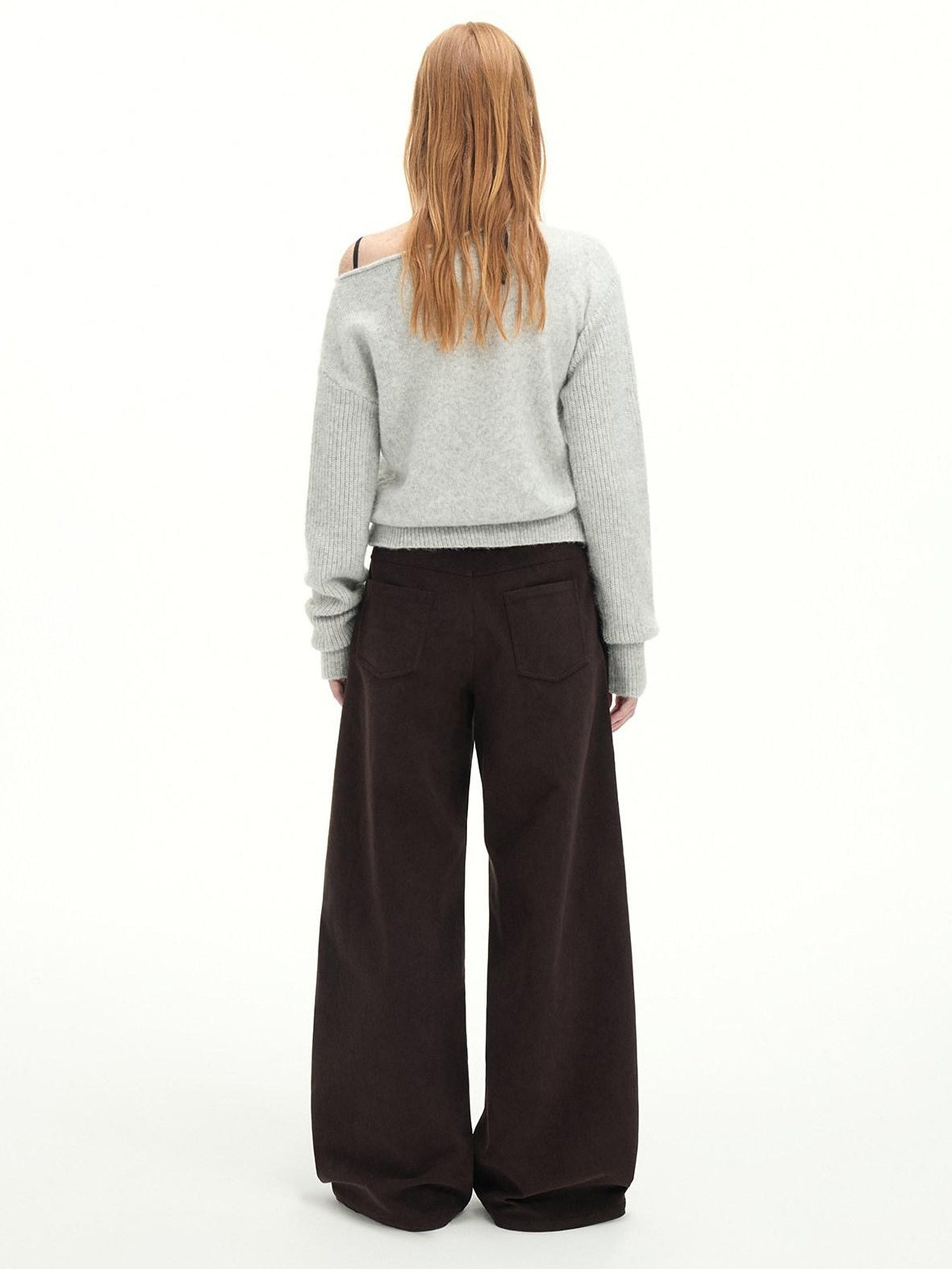 RUN TO THE FUTURE Casual Mid Low Waist Zip Fly Polyester Women Deep Brown Wide-Leg Pants