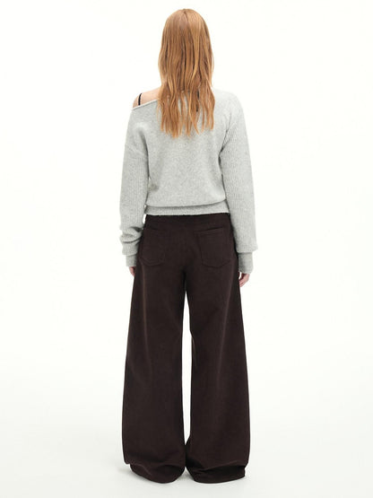 RUN TO THE FUTURE Casual Mid Low Waist Zip Fly Polyester Women Deep Brown Wide-Leg Pants