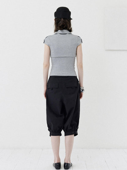 DKZ OFFICIAL Grey Double Breasted Cropped Collared Women&