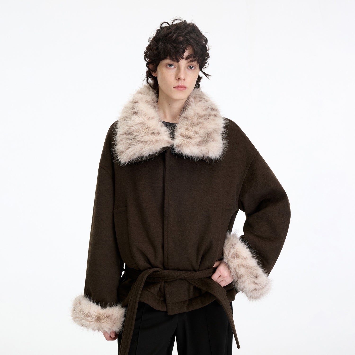 RUN TO THE FUTURE Thick Loose Fit Lapel Tie Midlength Casual Female Zelkova Green Track Jackets