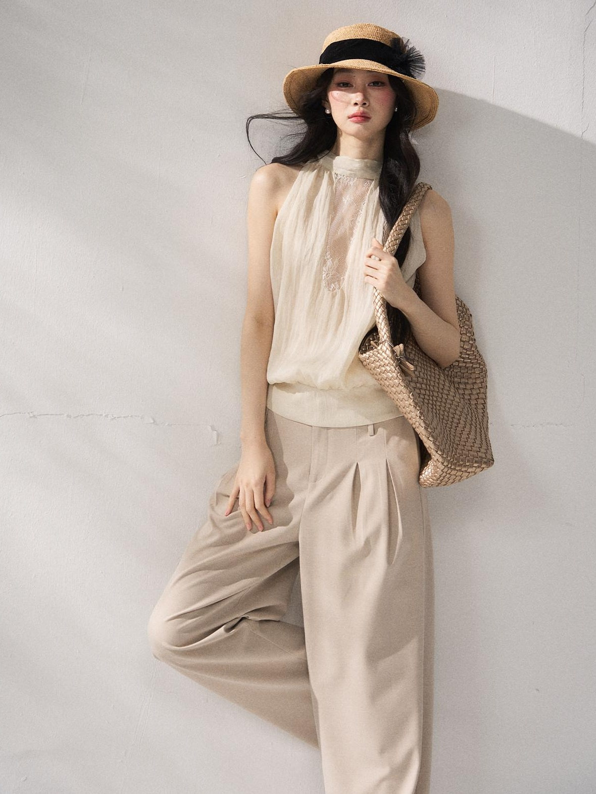 7Shiftin Comfort Stretch Natural Waist Casual Straight Hem Women Khaki Wide Leg Pants