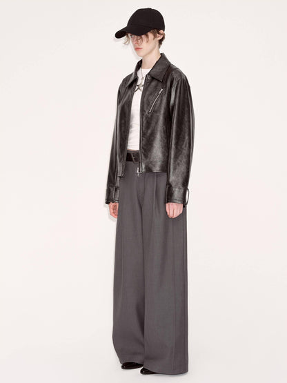 RUN TO THE FUTURE Minimalist Original Low Waist Women High Gray Poly Viscose Wide-Leg Pants