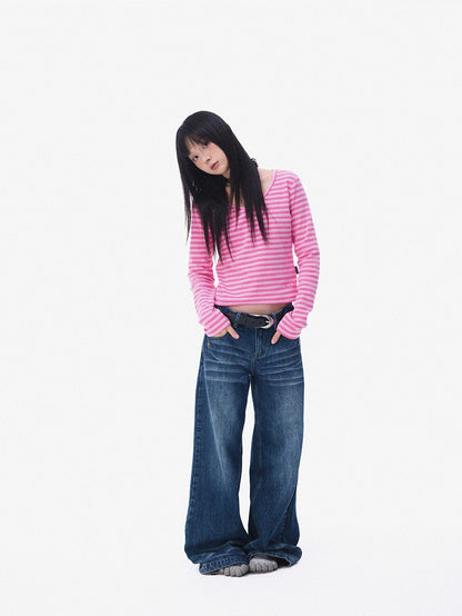 innomoood Slim Fit Striped Print V-neck Women&