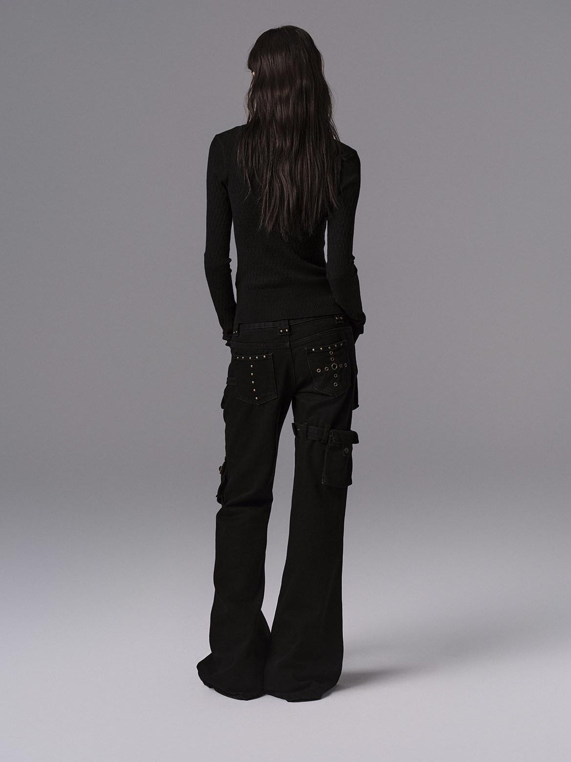 Low pixel Waist Cinched Gothic Slim V-neck Black Women Pullover Cropped Jackets