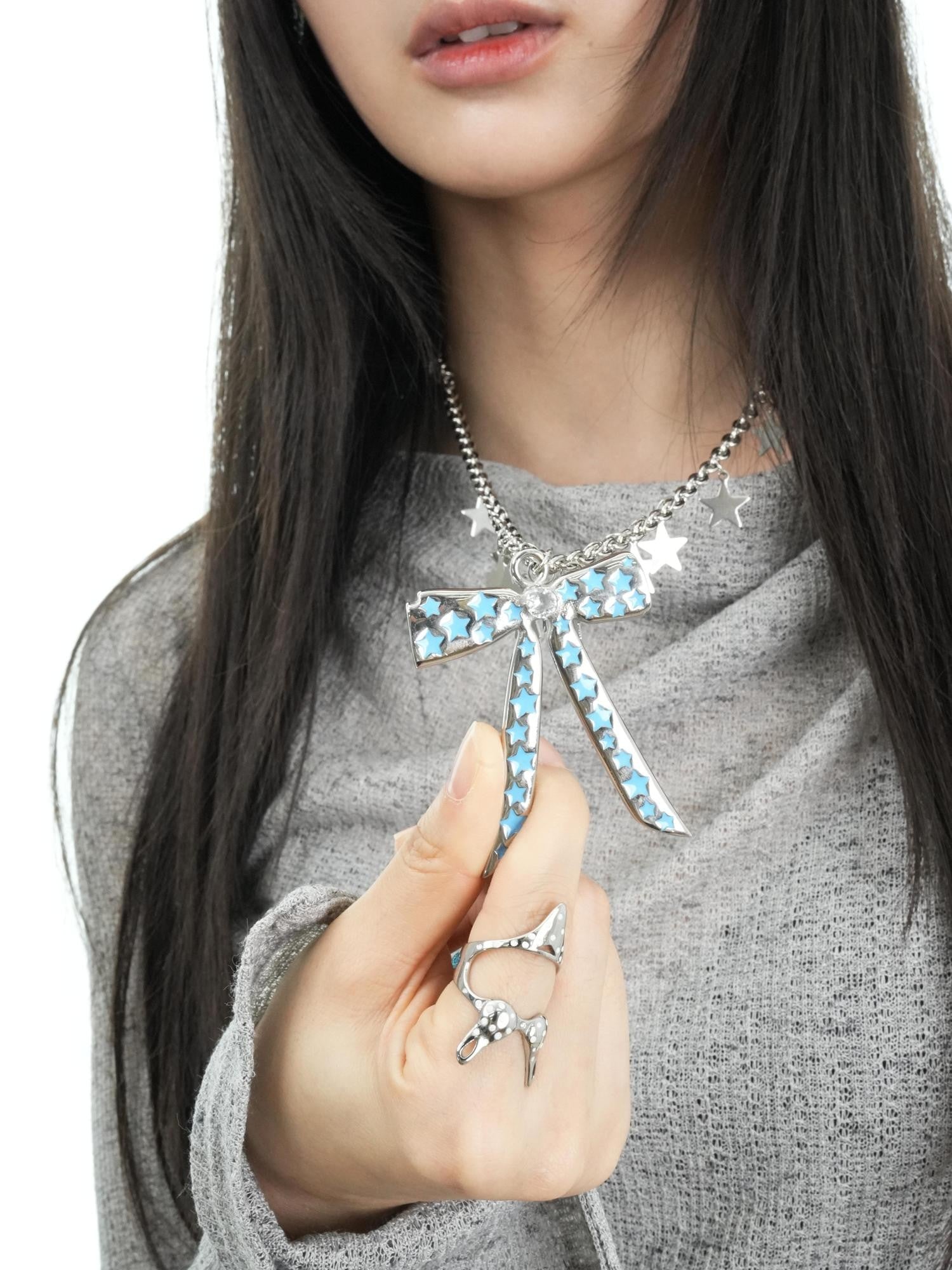 takeabreak Butterfly Bow Blue Star Resin Zircon Long Women&