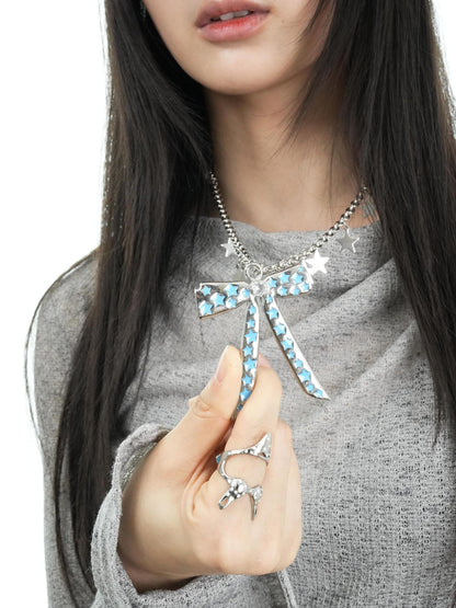 takeabreak Butterfly Bow Blue Star Resin Zircon Long Women&