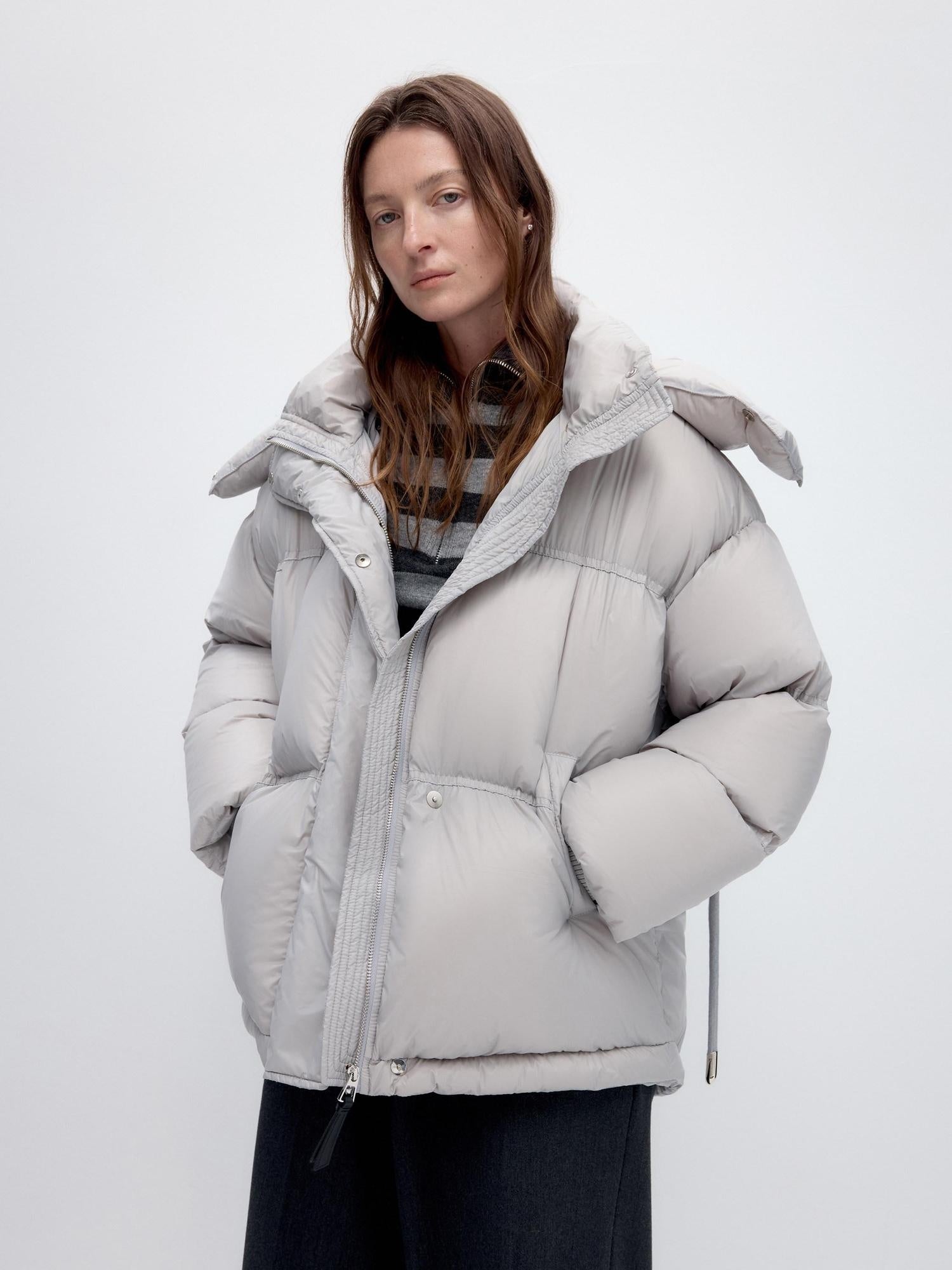 RUN TO THE FUTURE 90 White Duck Down Loose Fit Detachable Hood Midlength Pocket Down Jackets