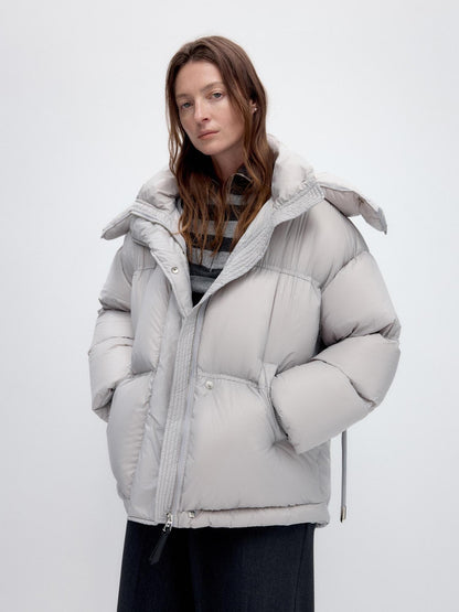RUN TO THE FUTURE 90 White Duck Down Loose Fit Detachable Hood Midlength Pocket Down Jackets