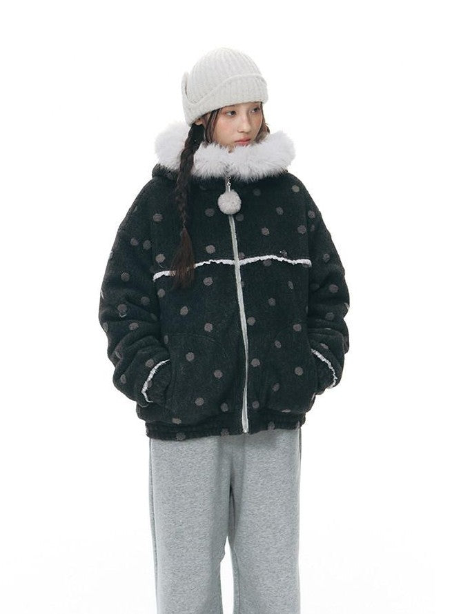 NAPSNAPS Black Polka Dot Reversible Patchwork Hooded Women&