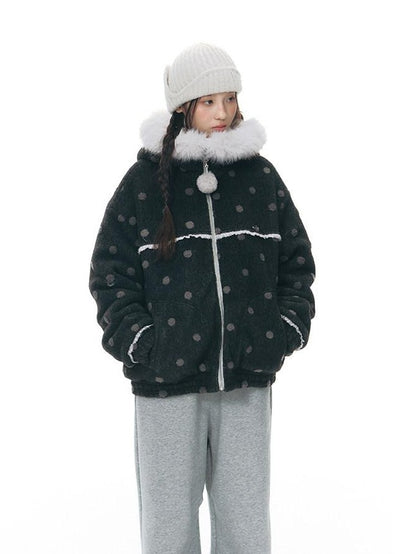 NAPSNAPS Black Polka Dot Reversible Patchwork Hooded Women&