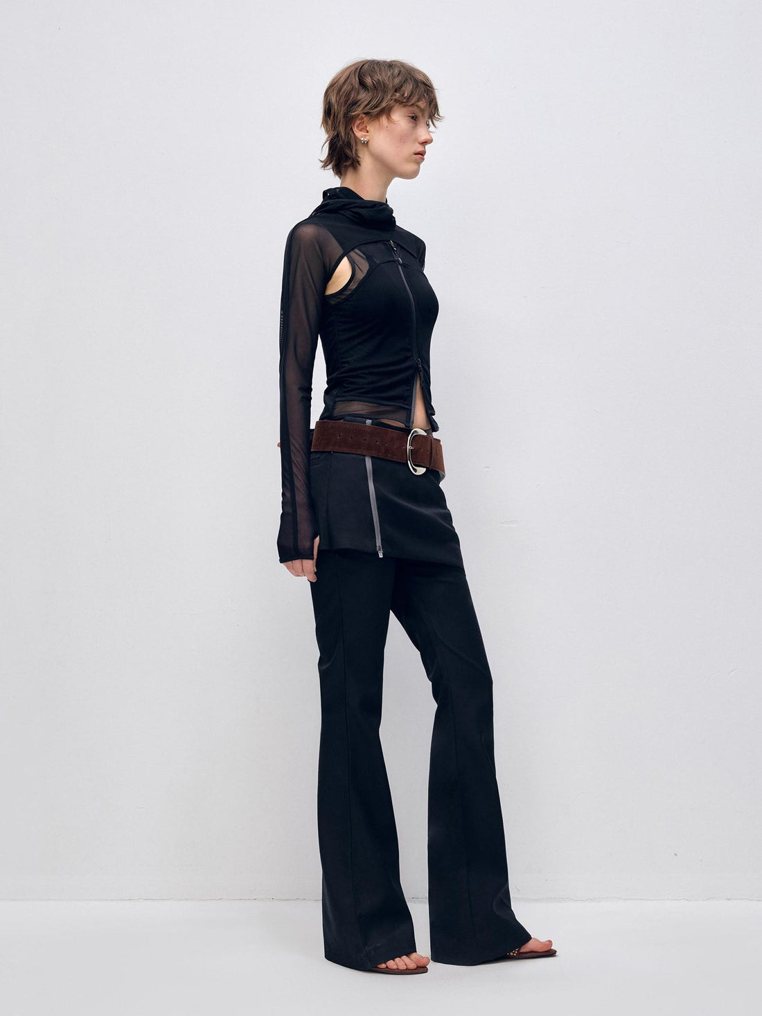 RUN TO THE FUTURE Low Waist Zip Slim Minimal Microflare Women Classic Black Flare Pants