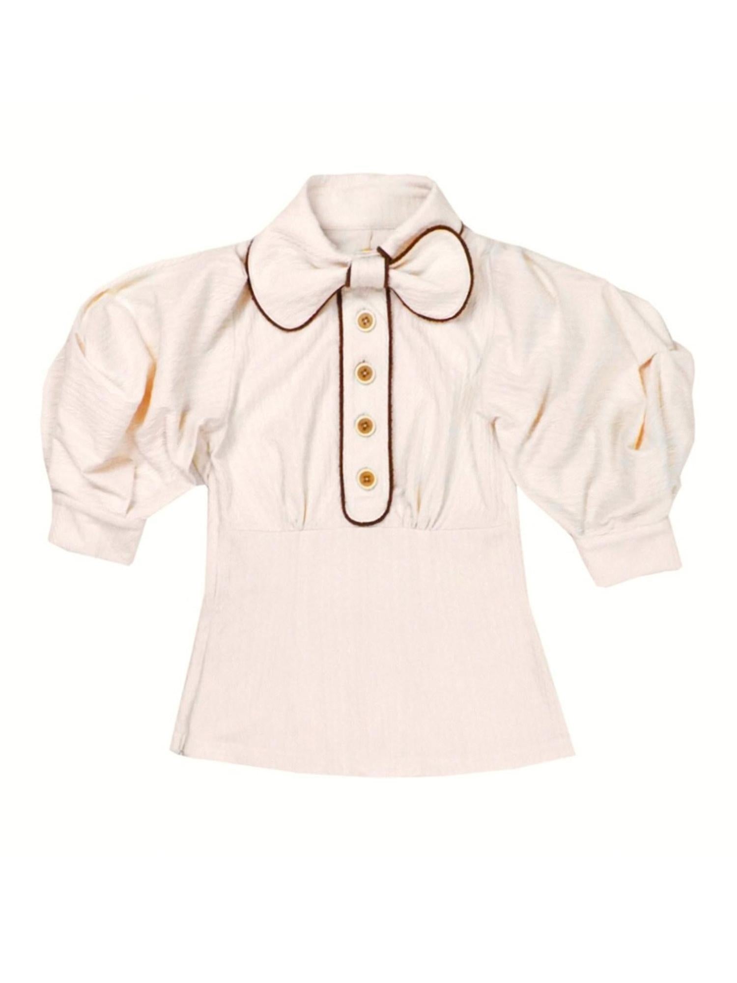 nit alcove Slimming Cute Loose Folded Princess Short Sleeve Unisex Shape Retaining Blouses