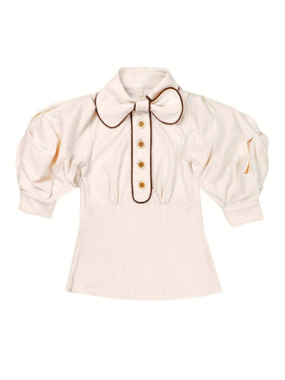 nit alcove Slimming Cute Loose Folded Princess Short Sleeve Unisex Shape Retaining Blouses