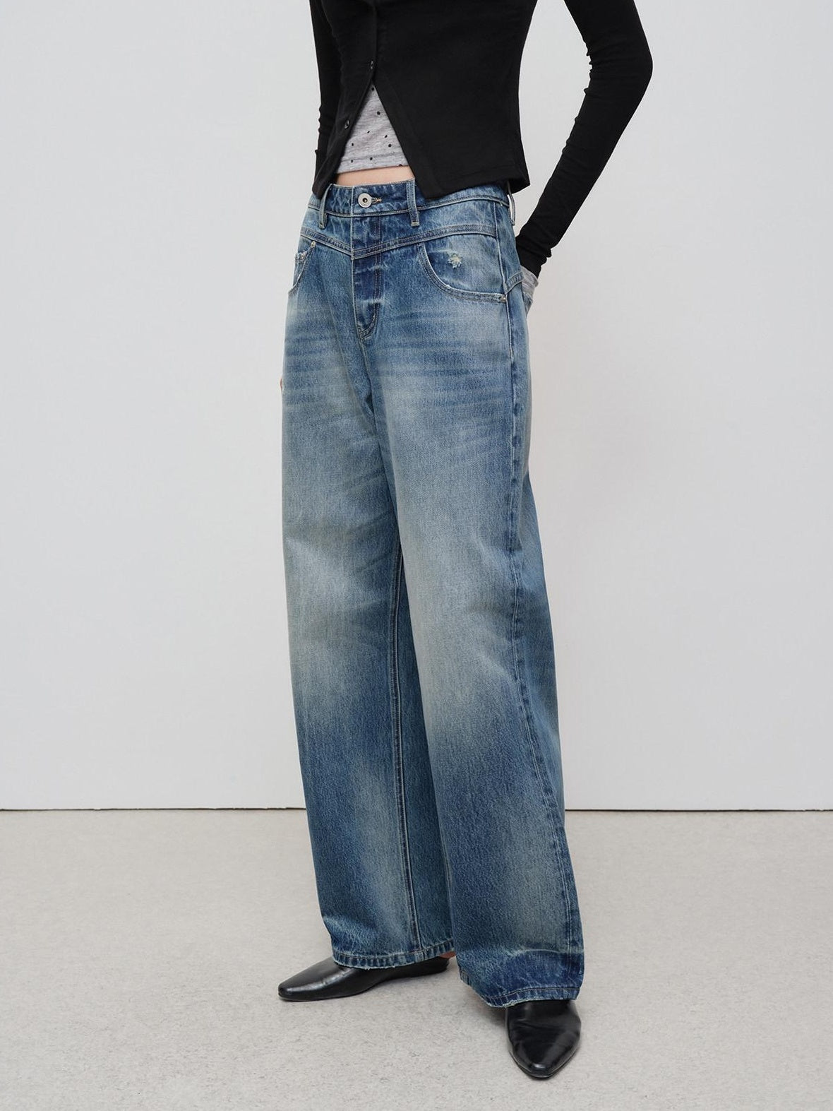 RUN TO THE FUTURE Vintage Washed Cotton Natural Waist No Stretch Ladies Blue Straight Jeans