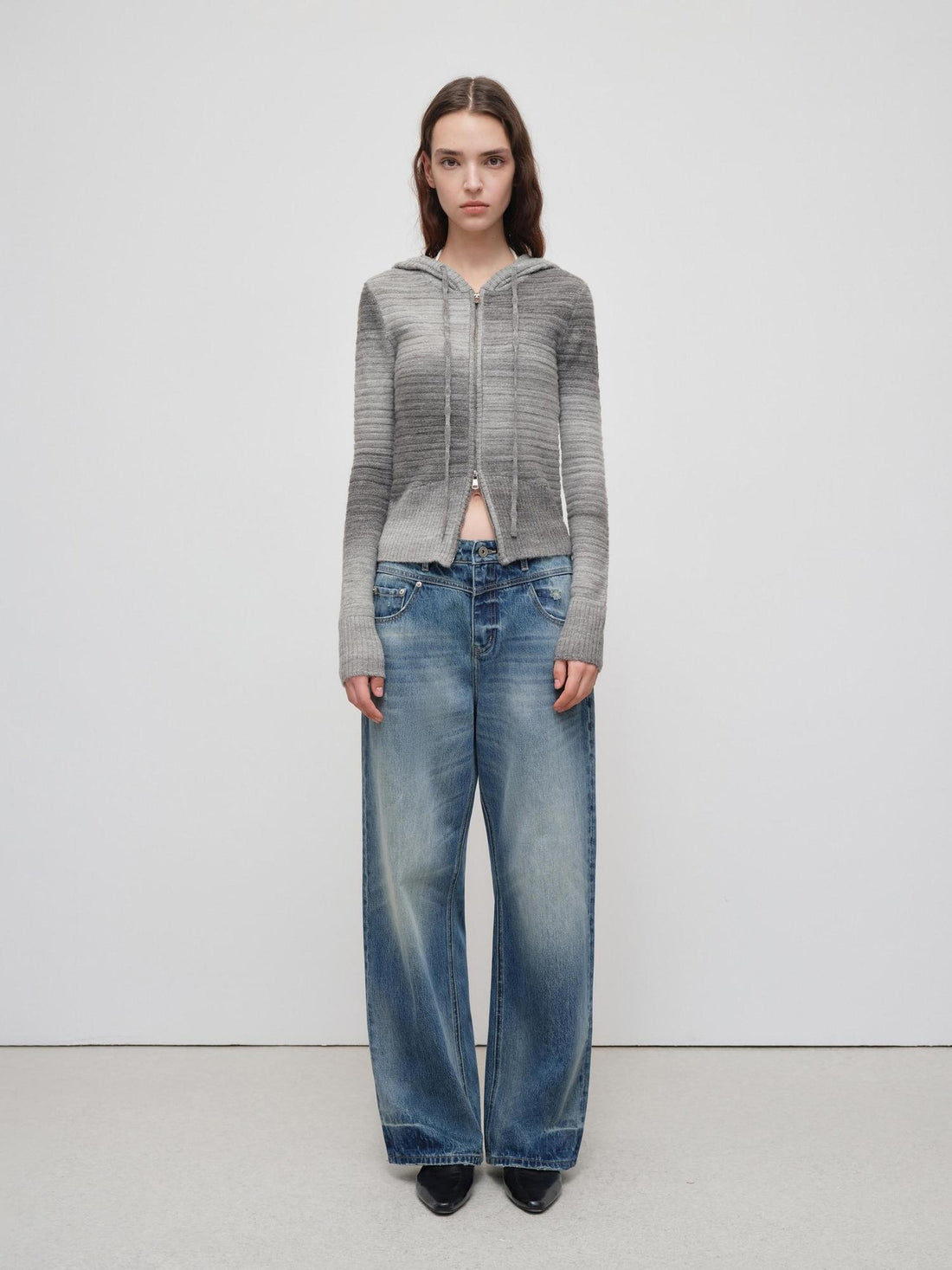 RUN TO THE FUTURE Vintage Washed Cotton Natural Waist No Stretch Ladies Blue Straight Jeans