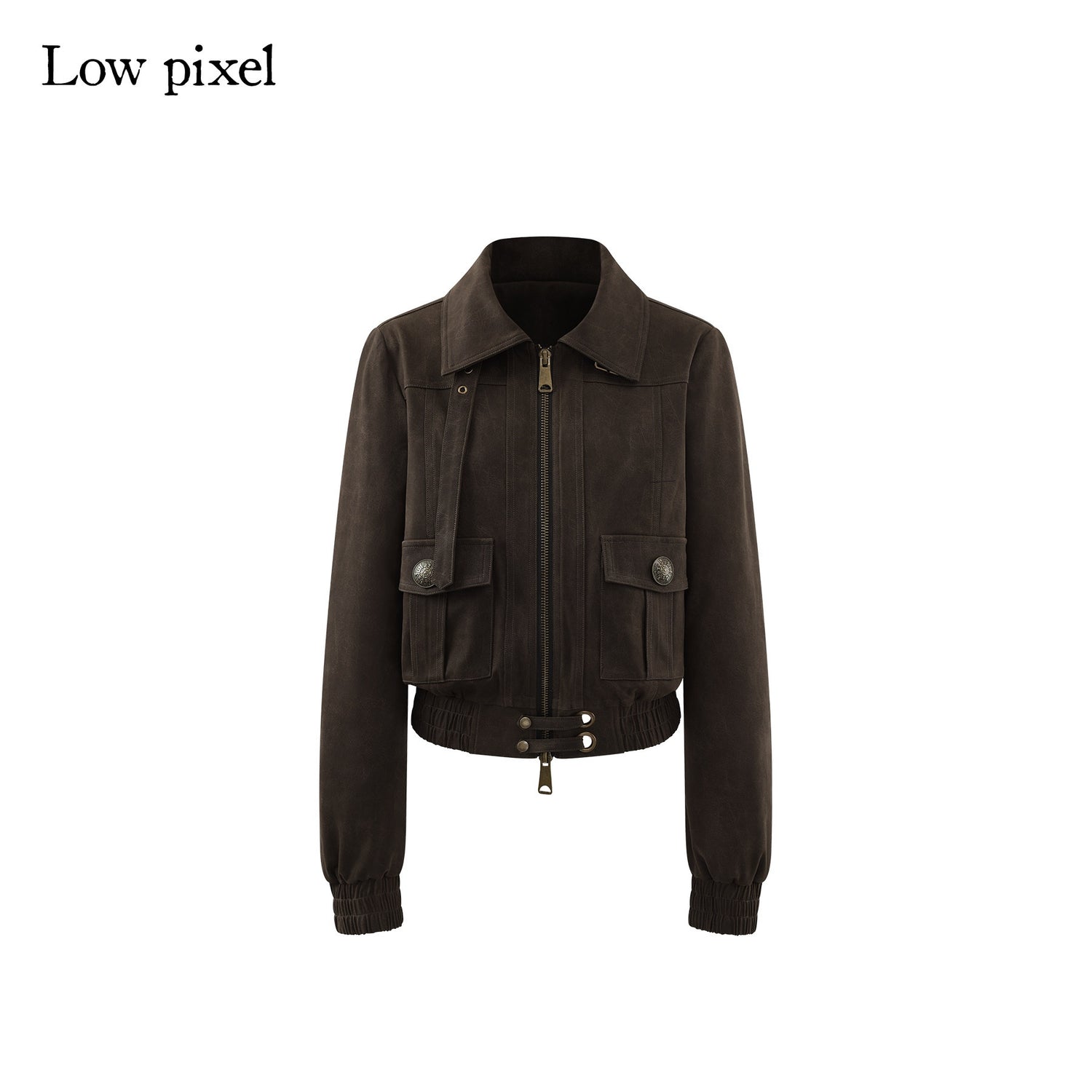 Low_pixel_Metal_Trim_Vintage_Standard_Womens_Brown_Zip_Lapel_Cropped_Jackets_MISSTT