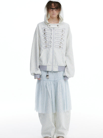 nit alcove Floral Zip Hoodie Loose Fit Long Sleeve Unisex Long Pants Top &amp; Pants Sets