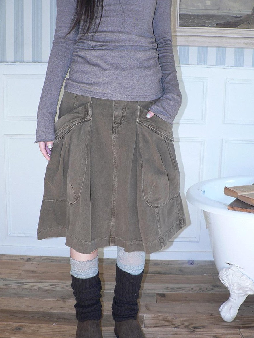 ang project Pleated Washed Distressed Pockets Vintage Women&