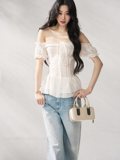 7Shiftin Cooling Breathable Light Waist Slim Women Cotton Tee Off Shoulder Crop Tops