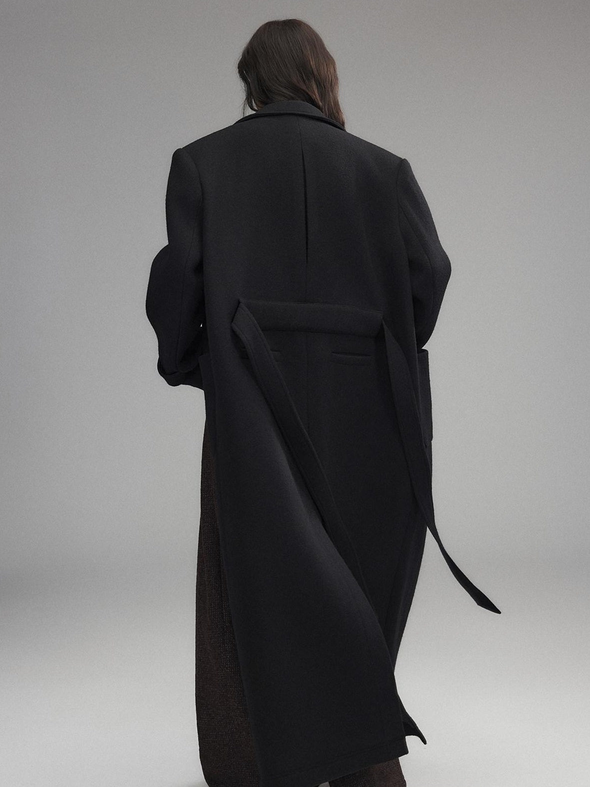 Low pixel Warm Wool Blend Street Oversized Double Breasted Notch Collar Black Wool Coats